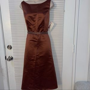 W-Too Dutches Satin Knee Length Dress W/Bateau Front And Pleated V-Back